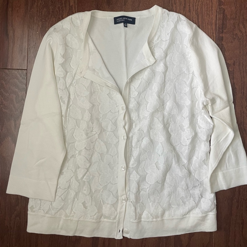 Jones New York White Lace Sweater